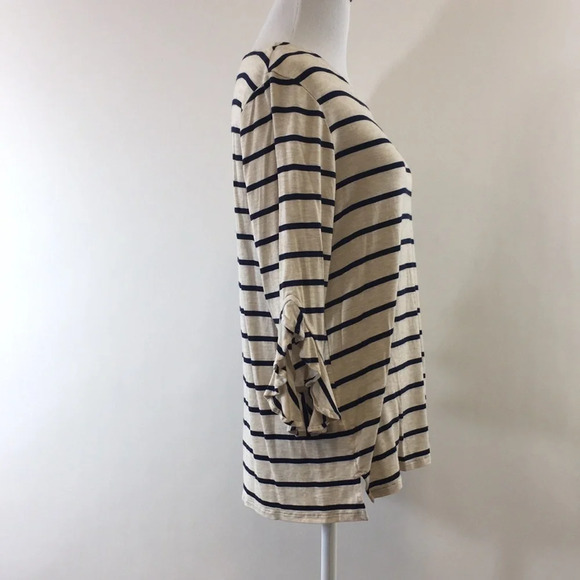 Chico's Cream Blue Striped 3/4 Sleeve Tee Womens‎ 1 Medium T Shirt Ruffle Sleeve - Picture 2 of 11